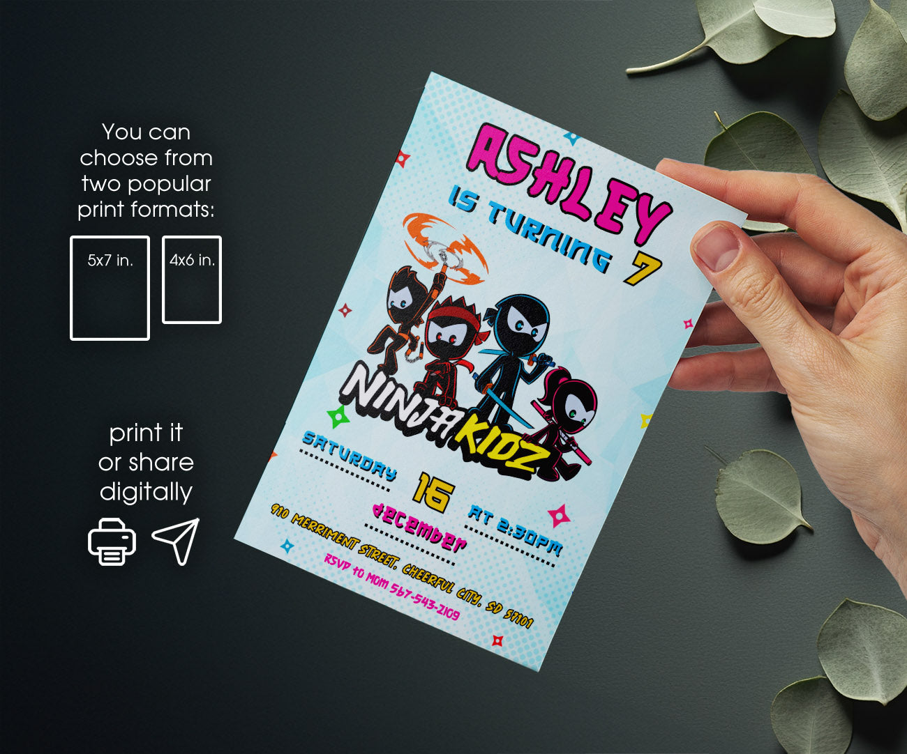 Ninja Kidz TV customizable invitation template | Share or Print | HQ007
