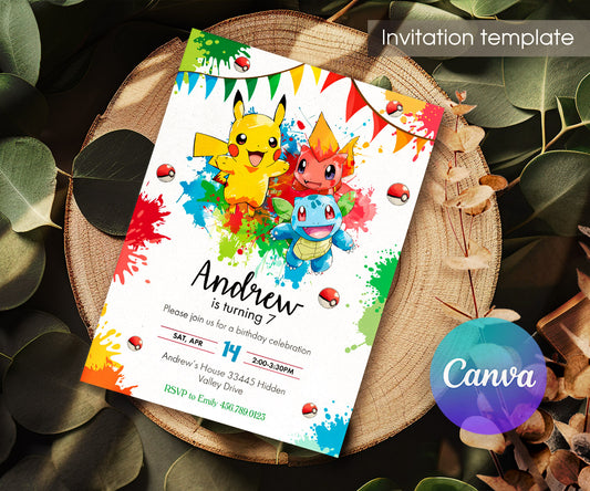 Pokemon Pikachu customizable invitation template | Share or Print | FV988