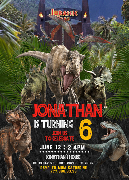 Jurassic Park Dinosaur customizable invitation template | Share or Print | HF655