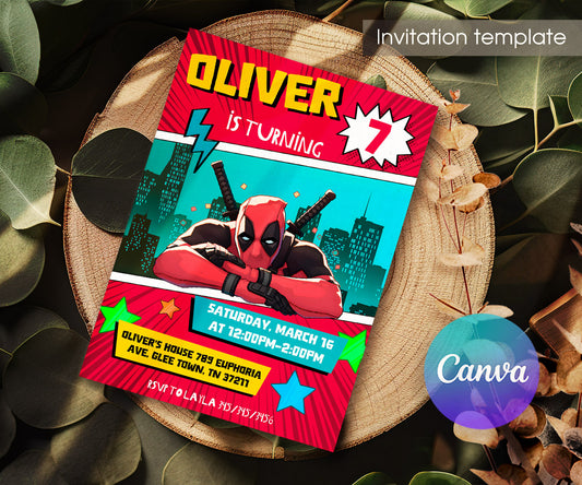 Deadpool Marvel customizable invitation template | Share or Print | boy | ZZ514