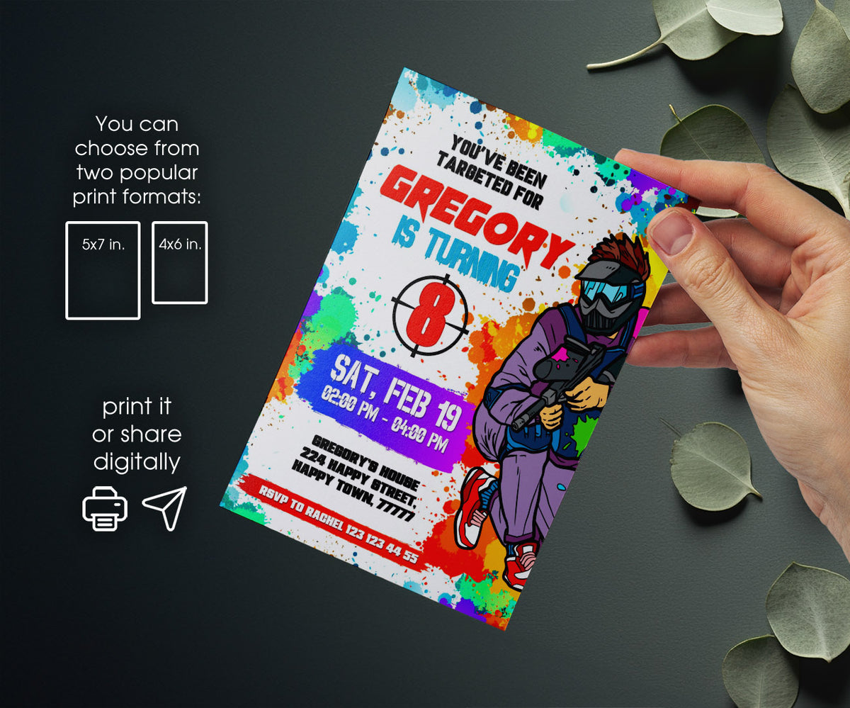 Paintball Airsoft battle customizable invitation template | Share or Print | boy | SU480