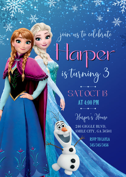 Frozen Elsa customizable invitation template | Share or Print | girl | FW446