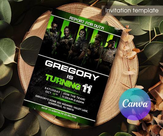 Call of Duty Gamer customizable invitation template | Share or Print | boy | IK148