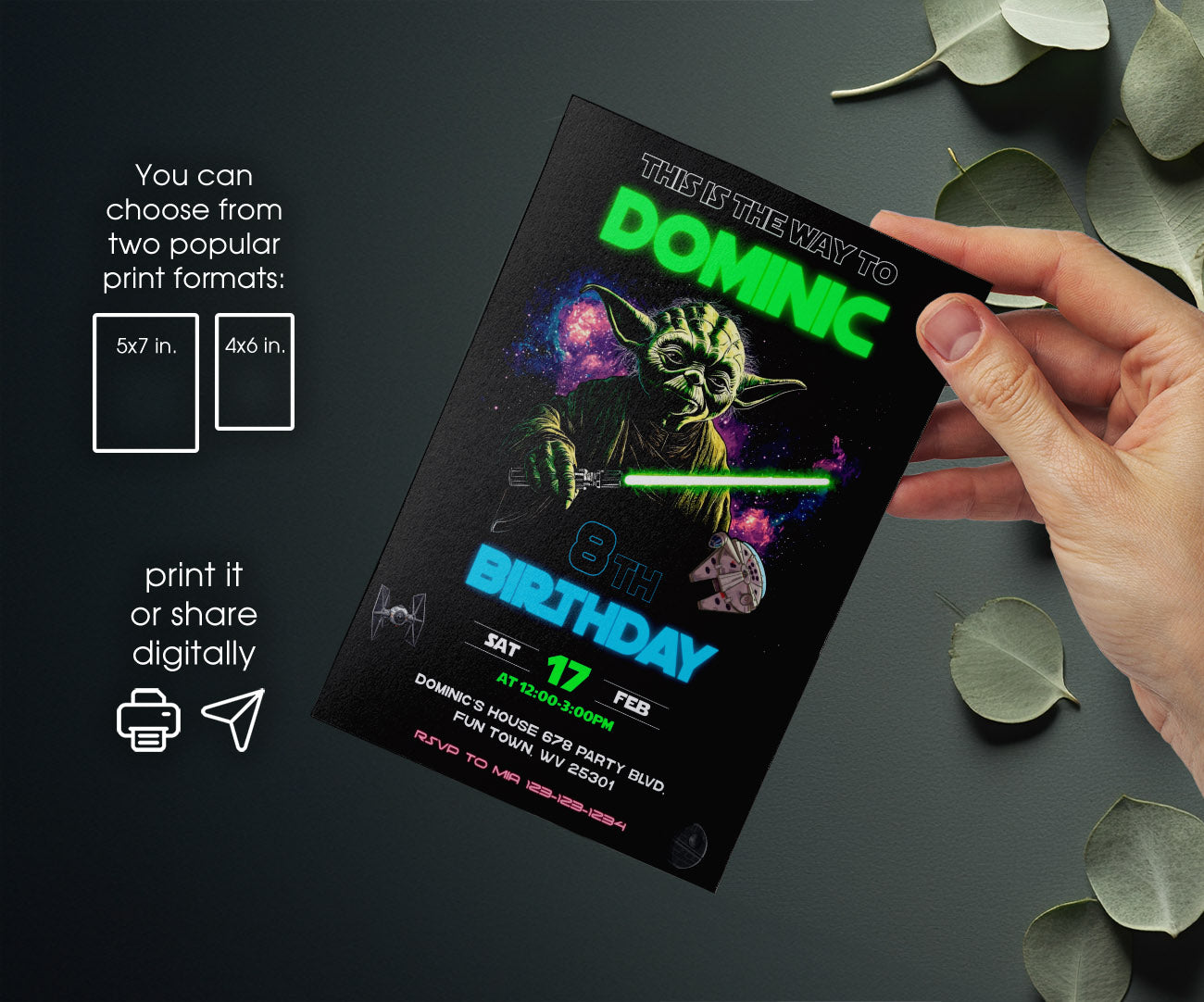 Star Wars Yoda customizable invitation template | Share or Print | KH634