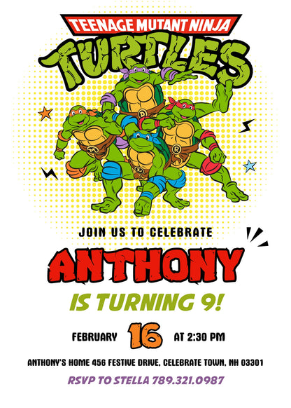 Teenage Mutant Ninja Turtles customizable invitation template | Share or Print | boy | PU529