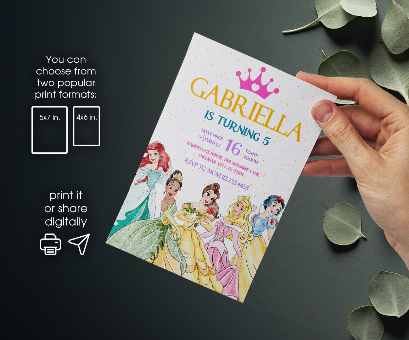 Disney Princess customizable invitation template | Share or Print | girl | CC938