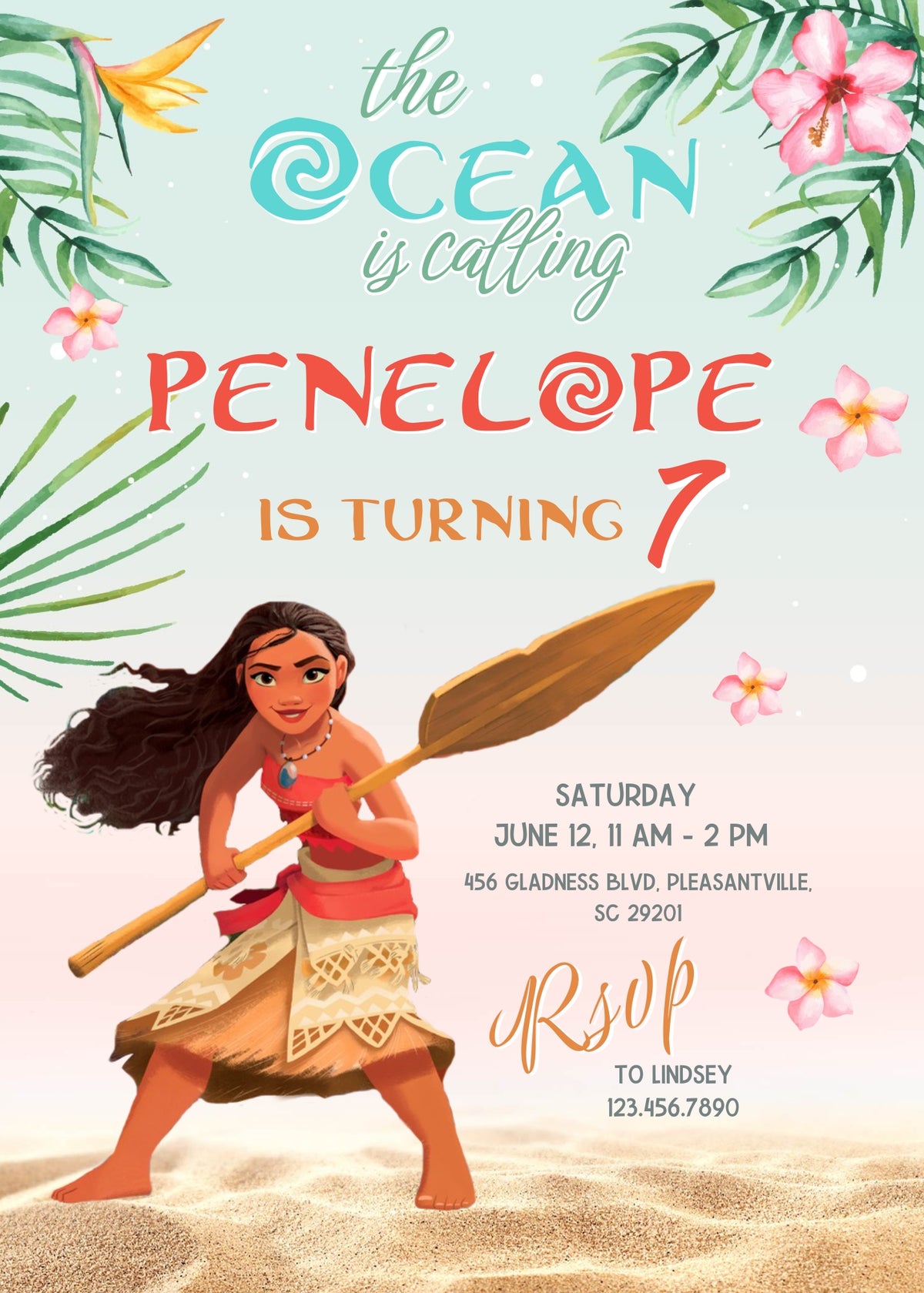 Moana Princess customizable invitation template | Share or Print | girl | KF348