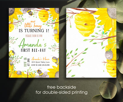 1st Bee Day Party customizable invitation template | Share or Print | BJ453