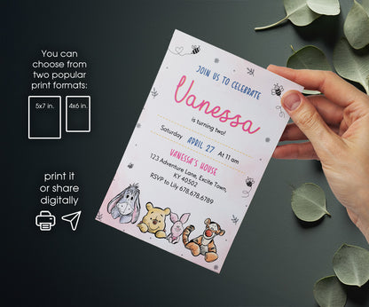 Winnie the Pooh customizable invitation template | Share or Print | NL589