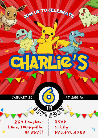 Pokemon Pikachu customizable invitation template | Share or Print | WK762