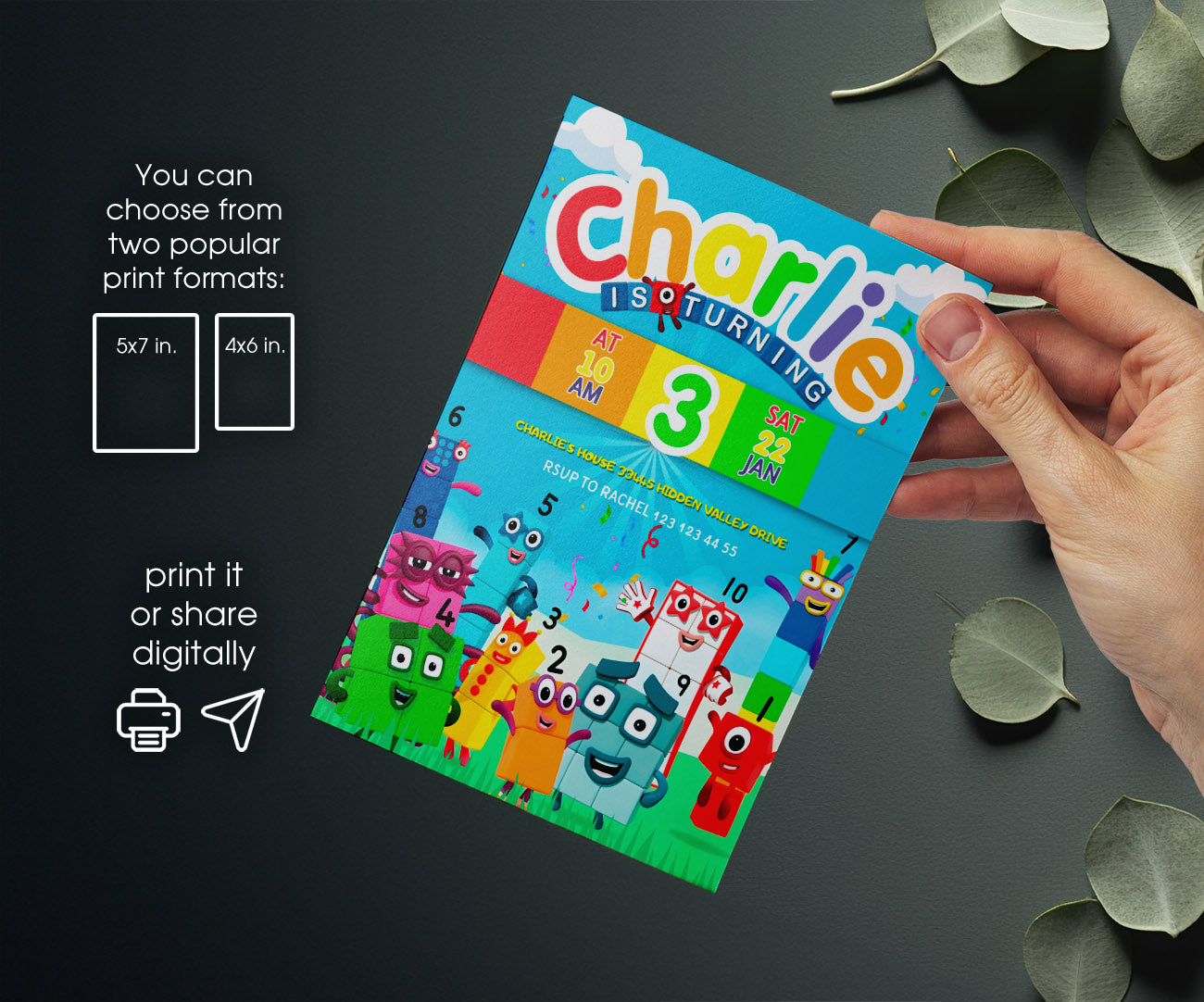 Numberblocks customizable invitation template | Share or Print | LN268
