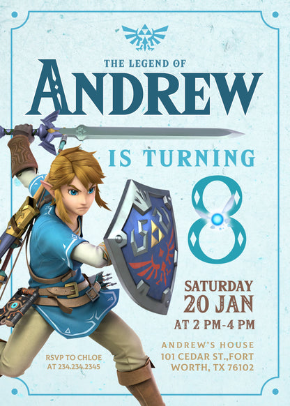 Legend of Zelda Gamer customizable invitation template | Share or Print | IG789
