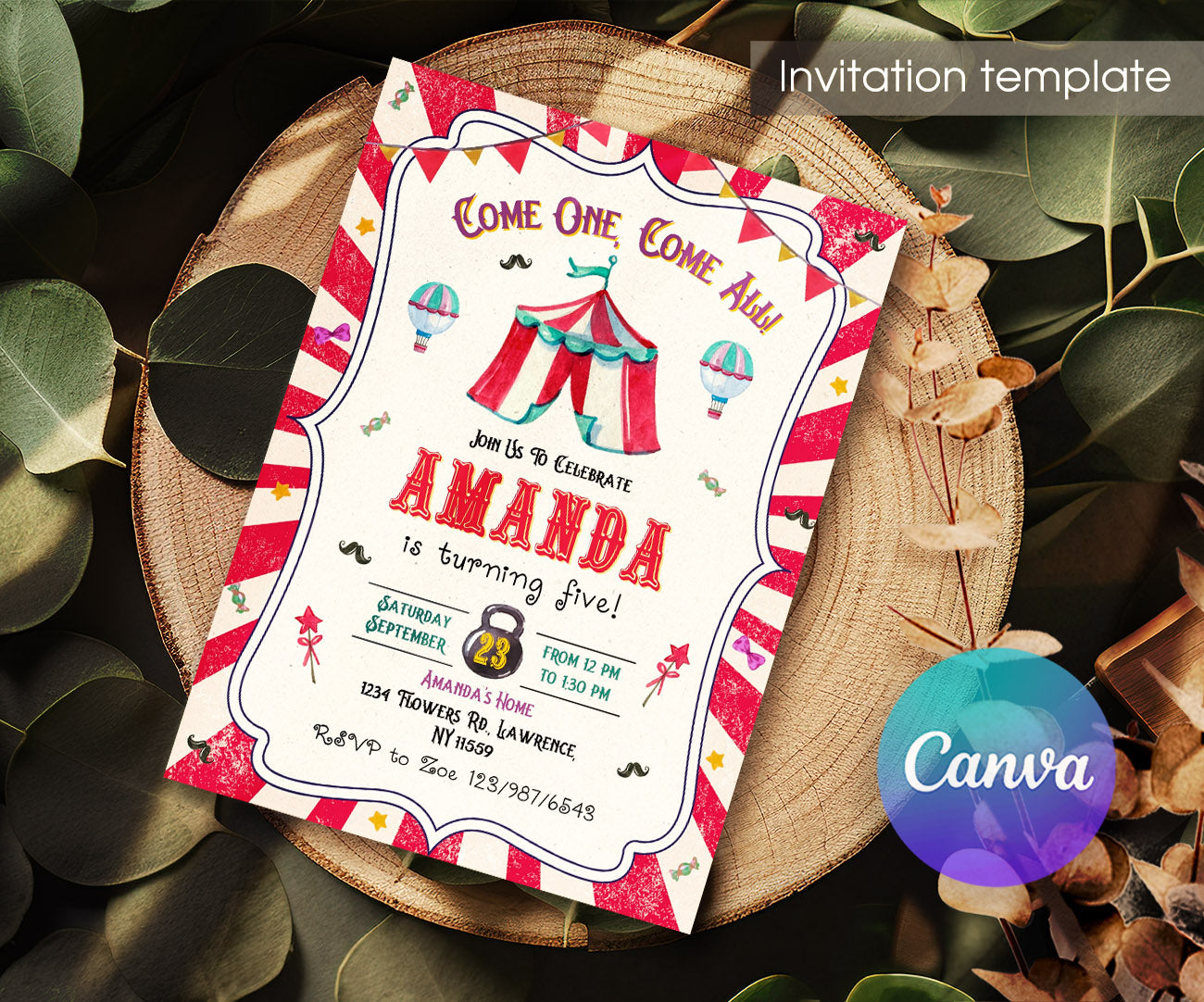 Circus Carnival customizable invitation template | Share or Print | IZ477