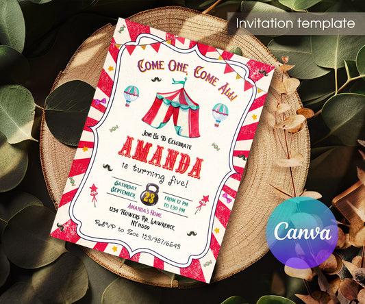 Circus Carnival customizable invitation template | Share or Print | IZ477