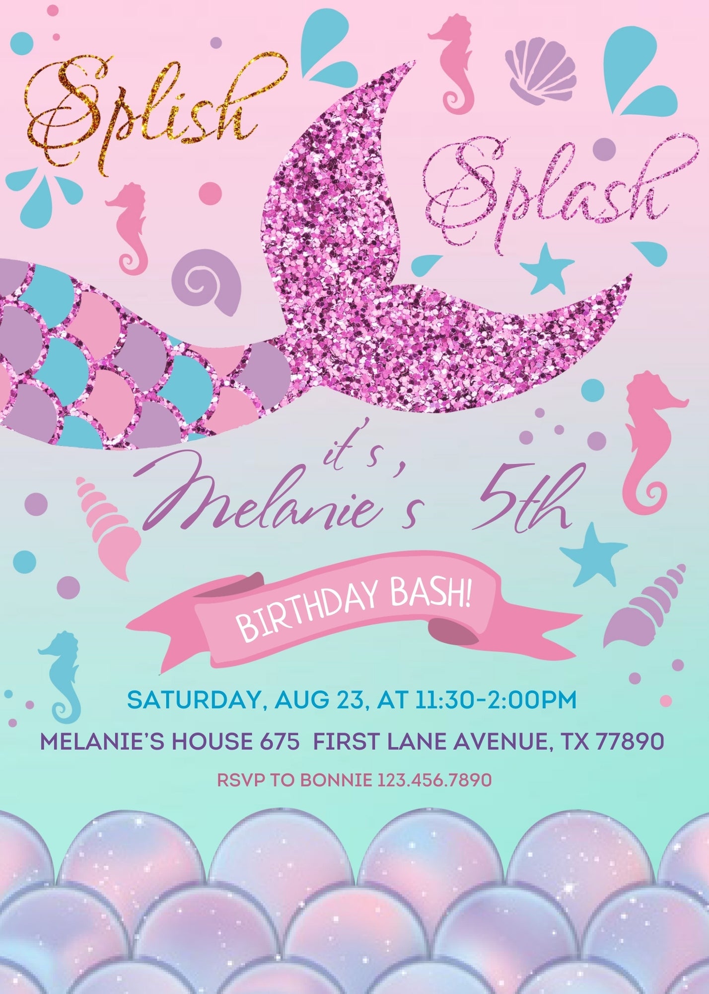 The Little Mermaid Ariel customizable invitation template | Share or Print | girl | JV222
