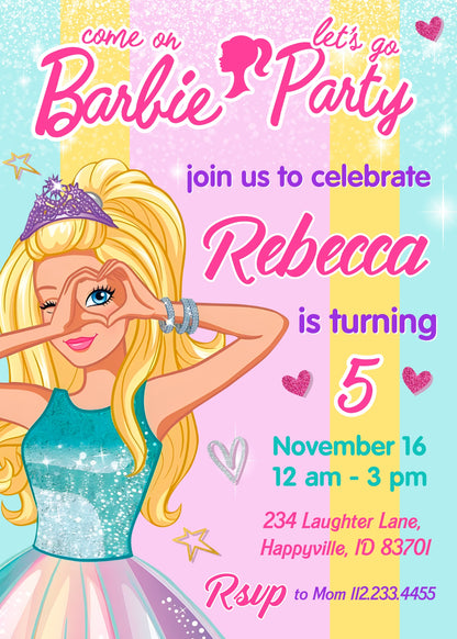 Barbie Pink customizable invitation template | Share or Print | girl | OD109