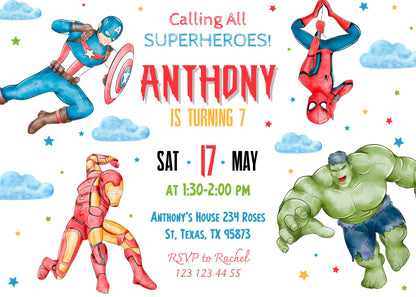 Avengers Marvel Superhero customizable invitation template | Share or Print | boy | AK874