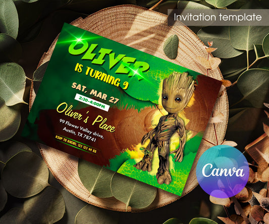 Groot Guardians of the Galaxy Superhero customizable invitation template | Share or Print | AE439