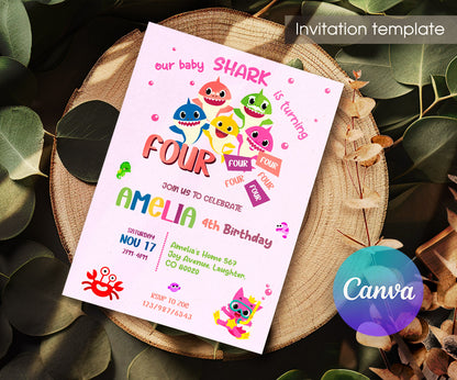 Baby Shark customizable invitation template | Share or Print | UQ056