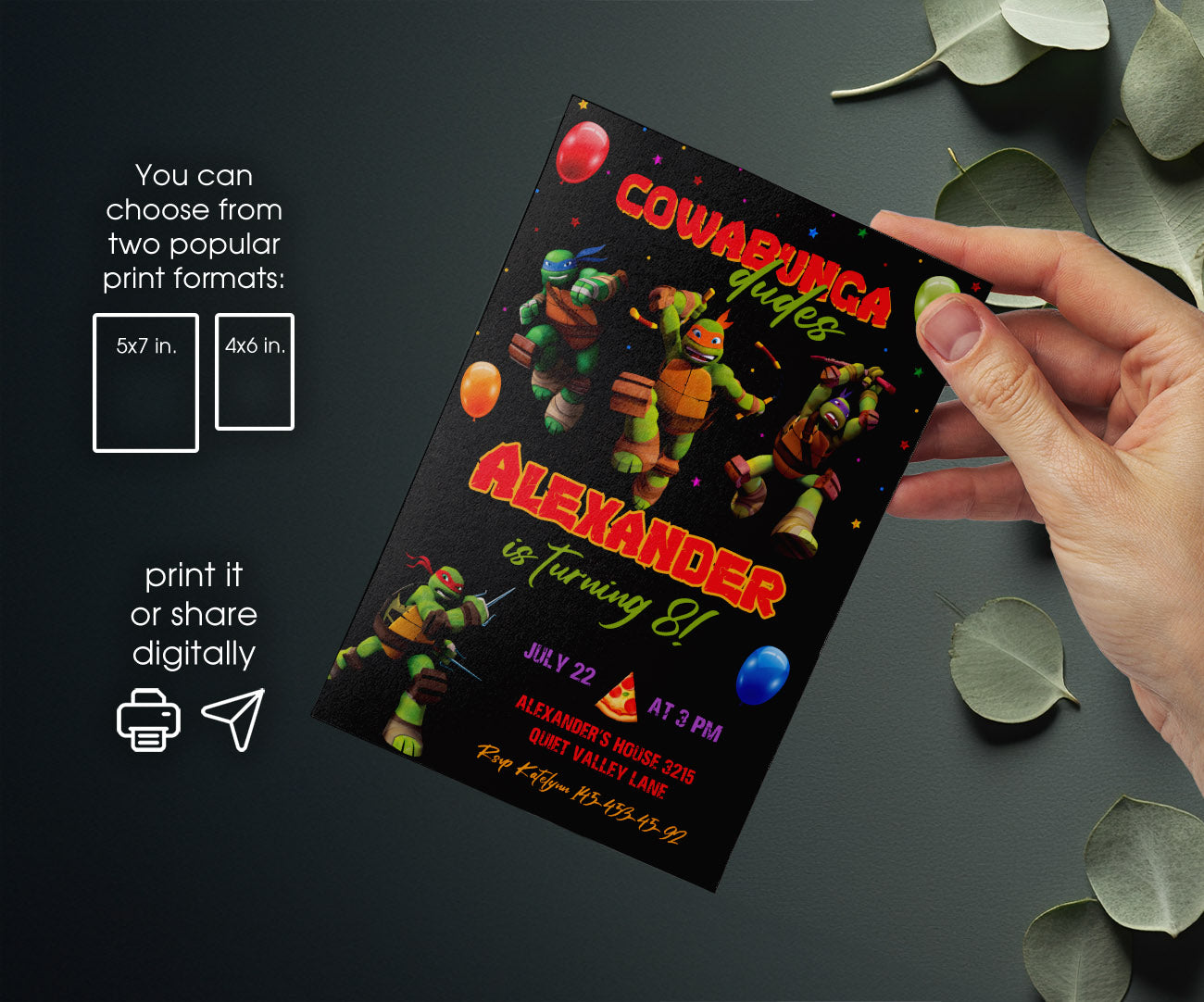 Teenage Mutant Ninja Turtles customizable invitation template | Share or Print | boy | VQ684