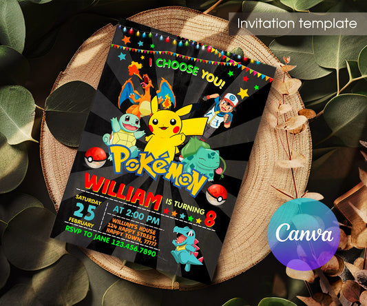 Pokemon Pikachu customizable invitation template | Share or Print | IP242