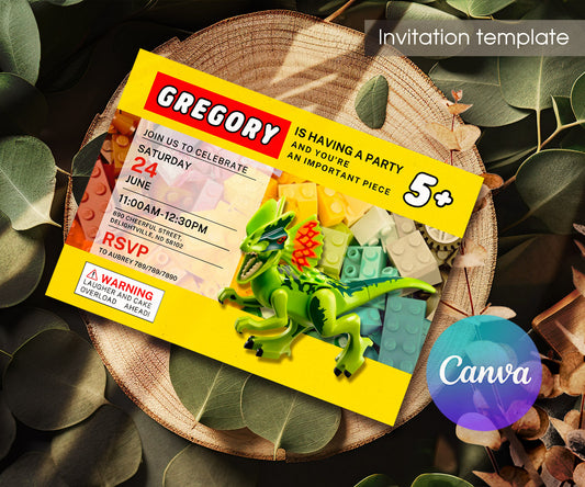 Lego Dinosaur T-Rex customizable invitation template | Share or Print | EK934
