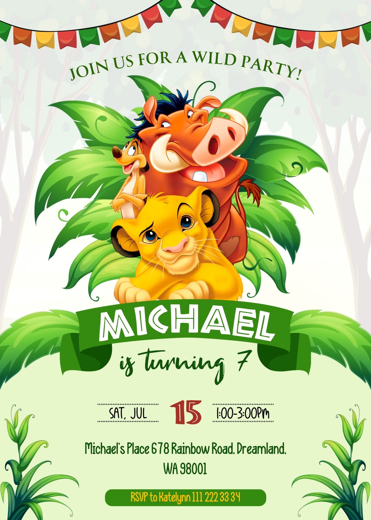 Lion King Simba customizable invitation template | Share or Print | DN709