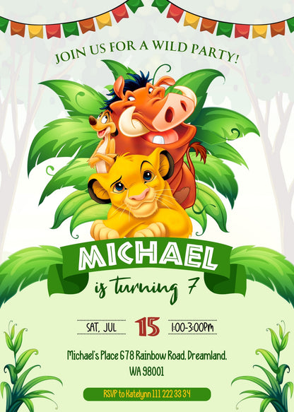 Lion King Simba customizable invitation template | Share or Print | DN709