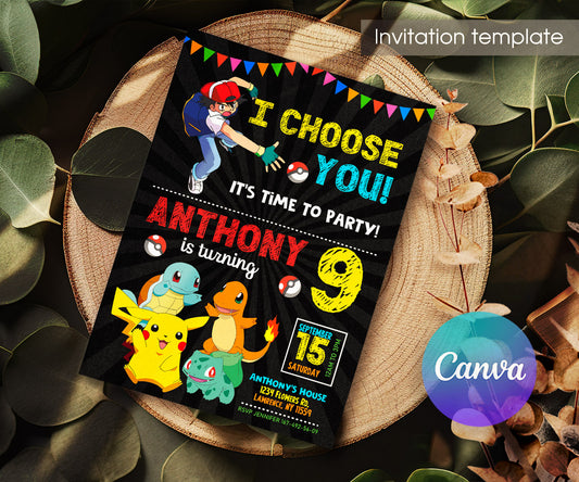 Pokemon Pikachu customizable invitation template | Share or Print | BK221
