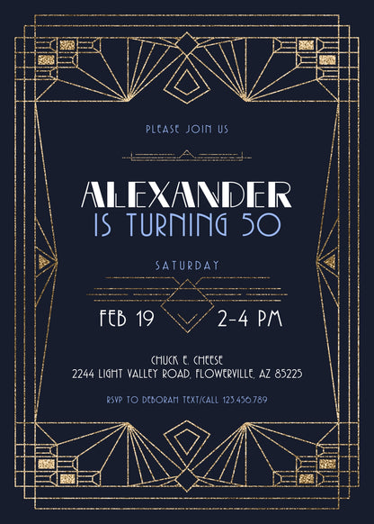 The Great Gatsby Art Deco customizable invitation template | Share or Print | OS712