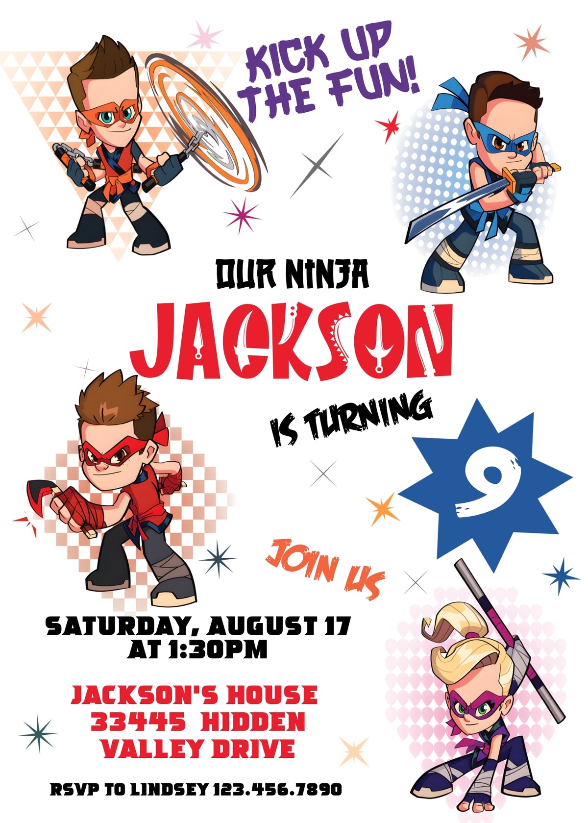 Ninja Kidz TV customizable invitation template | Share or Print | EX589