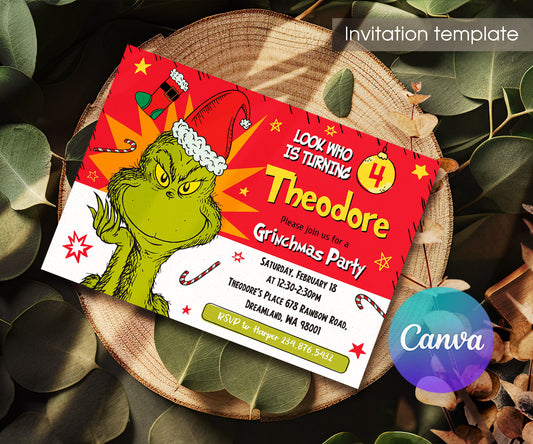 Dr Seuss How the Grinch Stole Christmas customizable invitation template | Share or Print | OD648