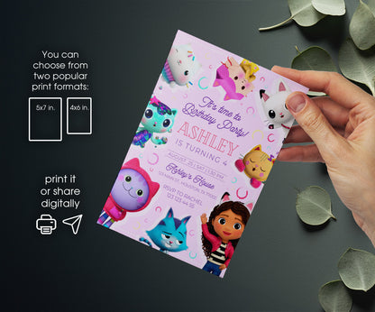 Gabby's Dollhouse Kitten customizable invitation template | Share or Print | girl | EE880