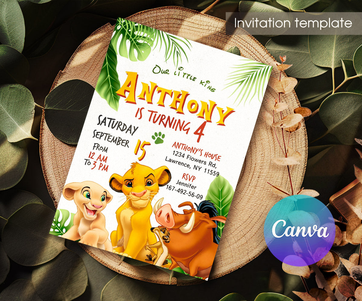 Lion King Simba customizable invitation template | Share or Print | KC884