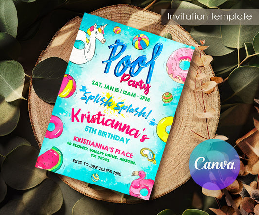 Pool Party customizable invitation template | Share or Print | girl | TG554