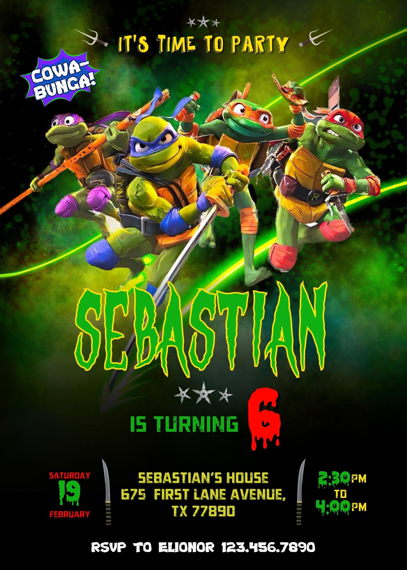 Teenage Mutant Ninja Turtles Mutant Mayhem customizable invitation template | Share or Print | boy | ZH049