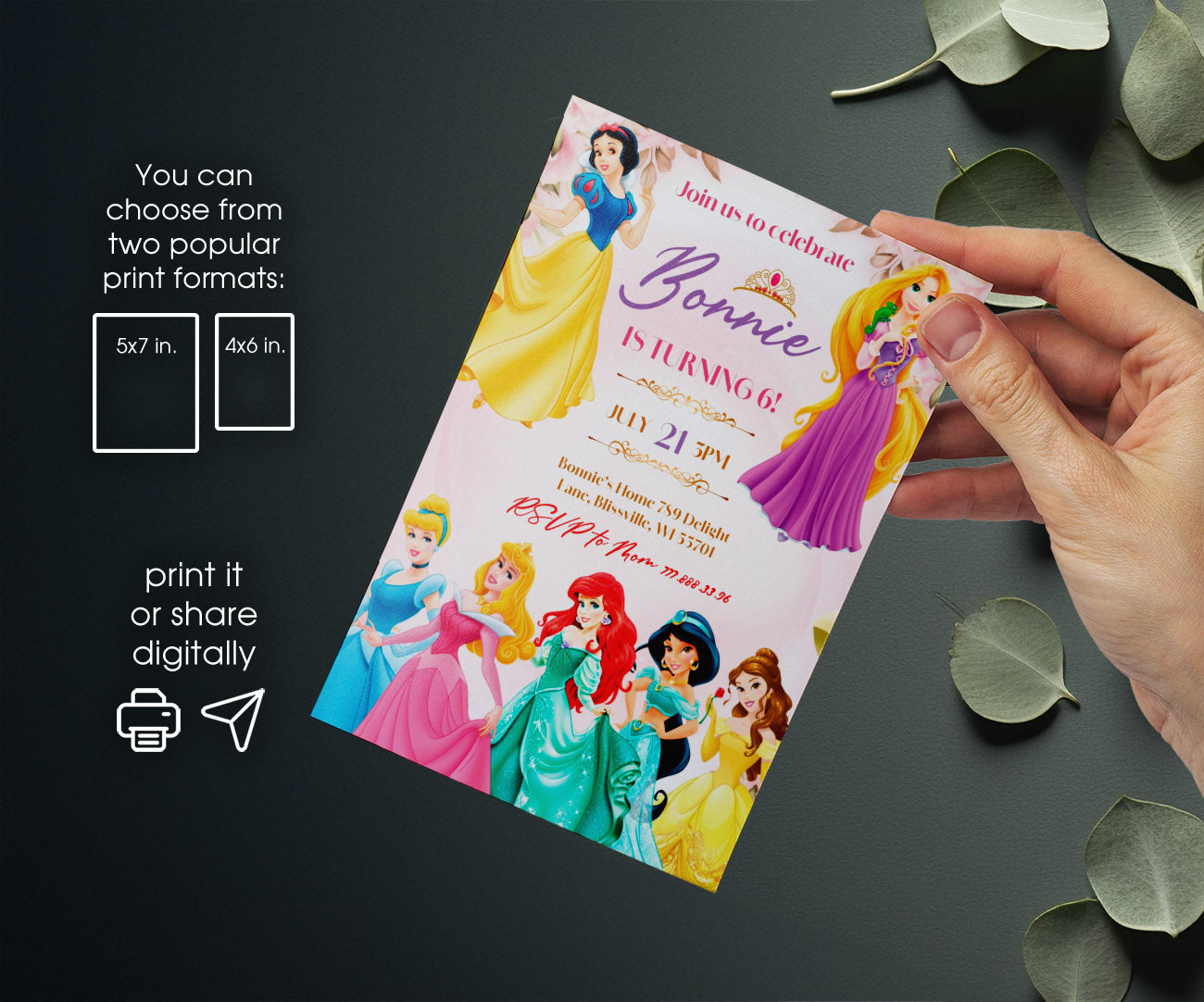 Disney Princess customizable invitation template | Share or Print | girl | YO118