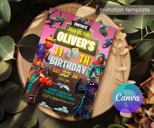 Fortnite Gamer customizable invitation template | Share or Print | boy | UN190
