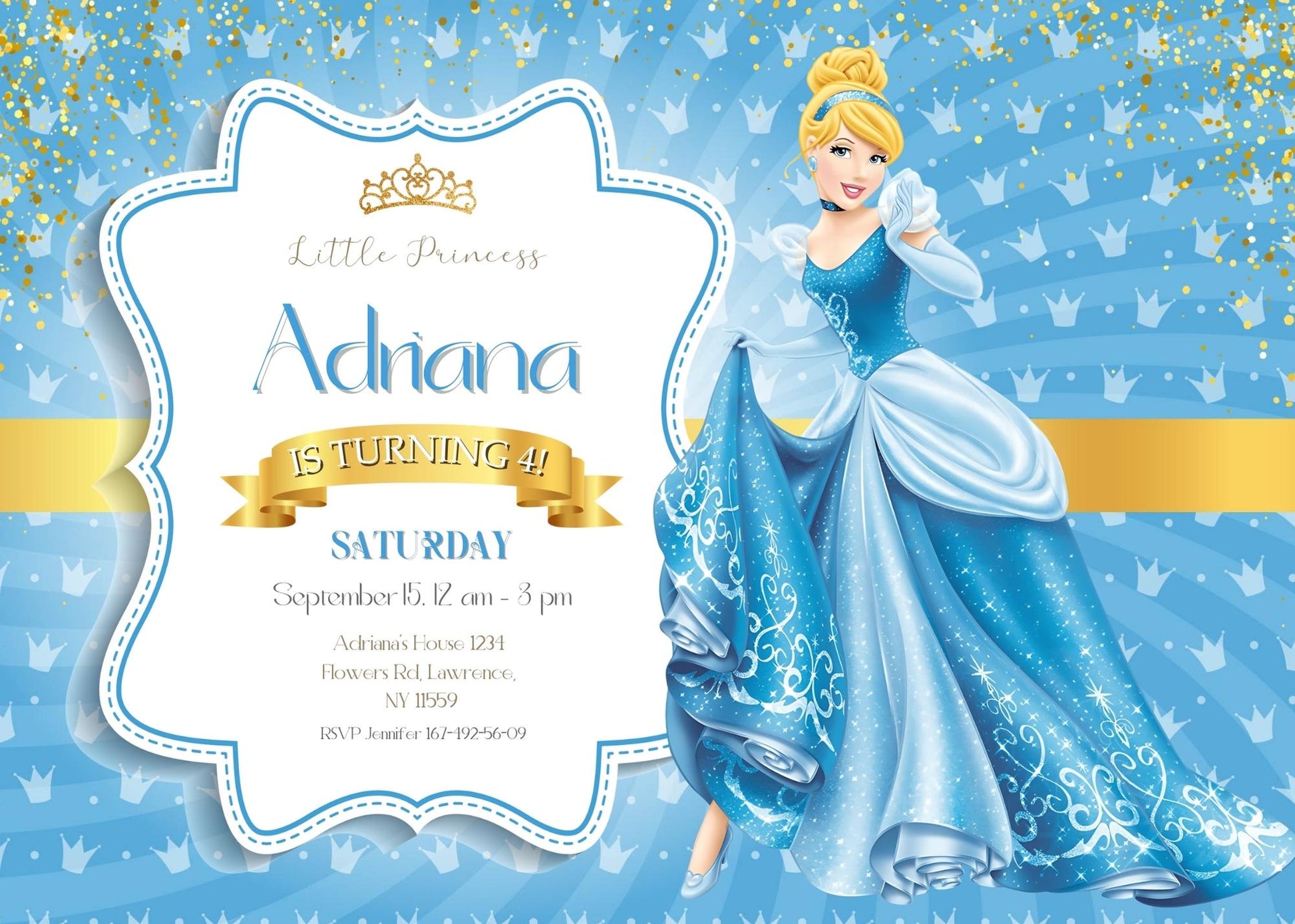 Cinderella Princess customizable invitation template | Share or Print | girl | OB003