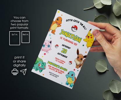 Pokemon Pikachu customizable invitation template | Share or Print | CC752