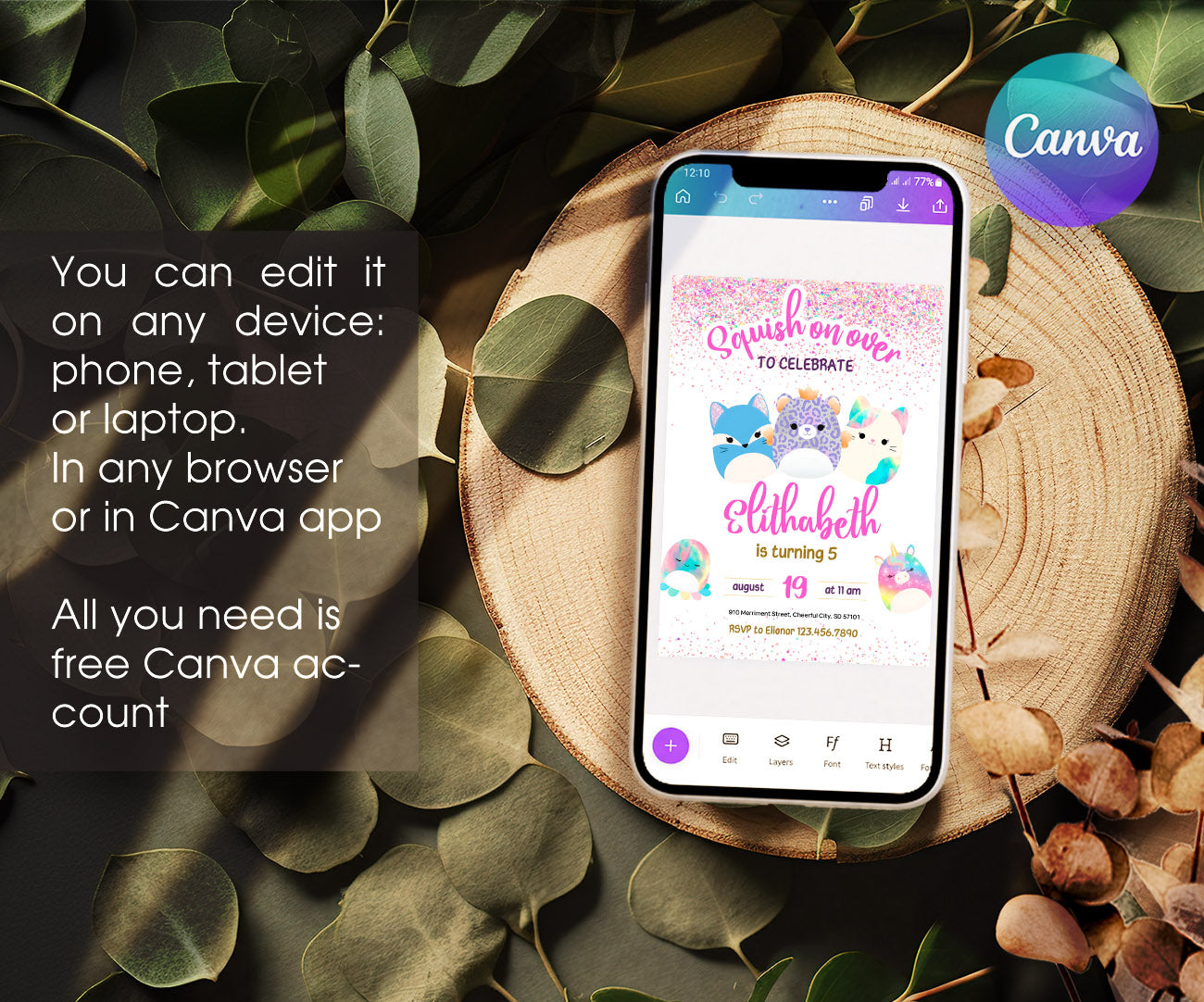 Squishmallows customizable invitation template | Share or Print | JY736