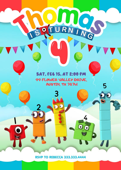 Numberblocks customizable invitation template | Share or Print | QN669