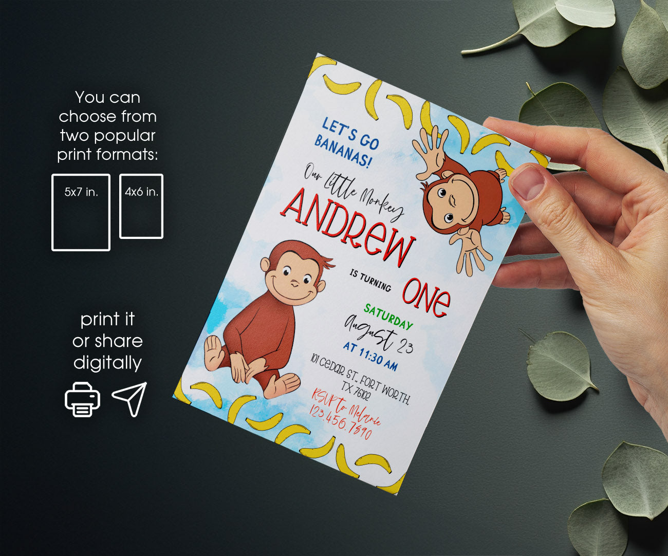 Curious George Monkey customizable invitation template | Share or Print | SO958