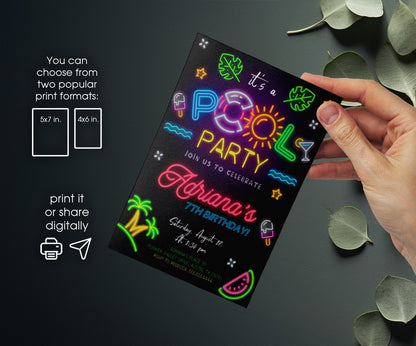 Pool Party customizable invitation template | Share or Print | girl | HQ907