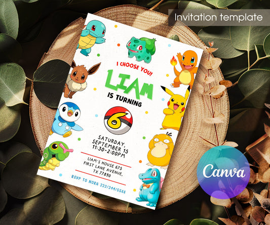 Pokemon Pikachu customizable invitation template | Share or Print | GF802