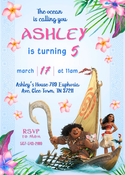 Moana Princess customizable invitation template | Share or Print | girl | HB260