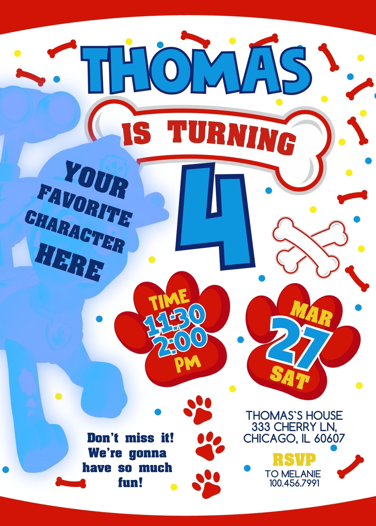 PAW Patrol customizable invitation template | Share or Print | CH730