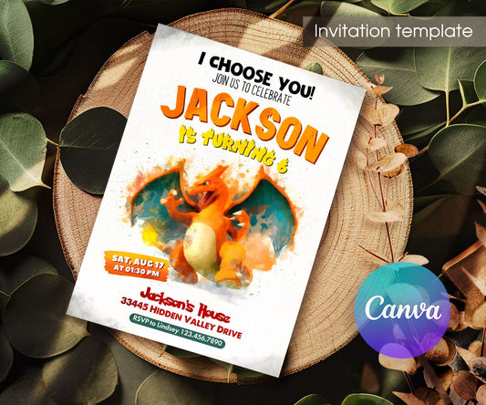 Charizard Pokemon Anime customizable invitation template | Share or Print | IZ630