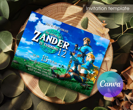 Legend of Zelda Gamer customizable invitation template | Share or Print | EW220