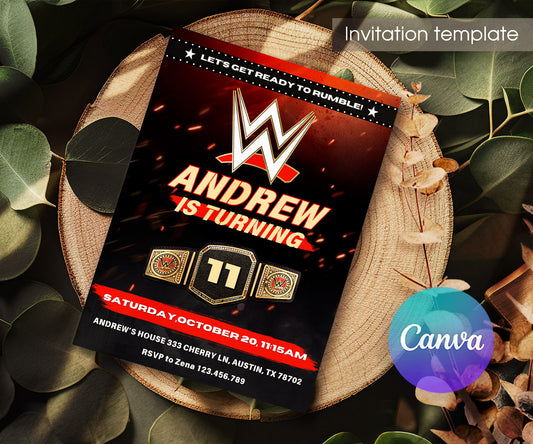Wrestling WWE WrestleMania customizable invitation template | Share or Print | boy | PD796